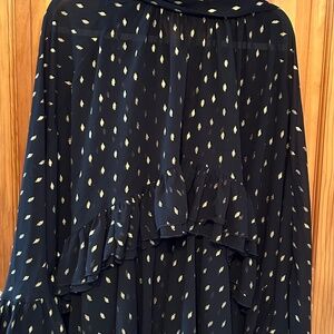 Commense Black Mini Dress with Gold Leaf Print